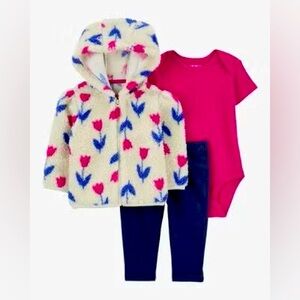 NWT! 3 piece baby carter pink/blue tulip sweater jacket onesie outfit ,sz 18 mth